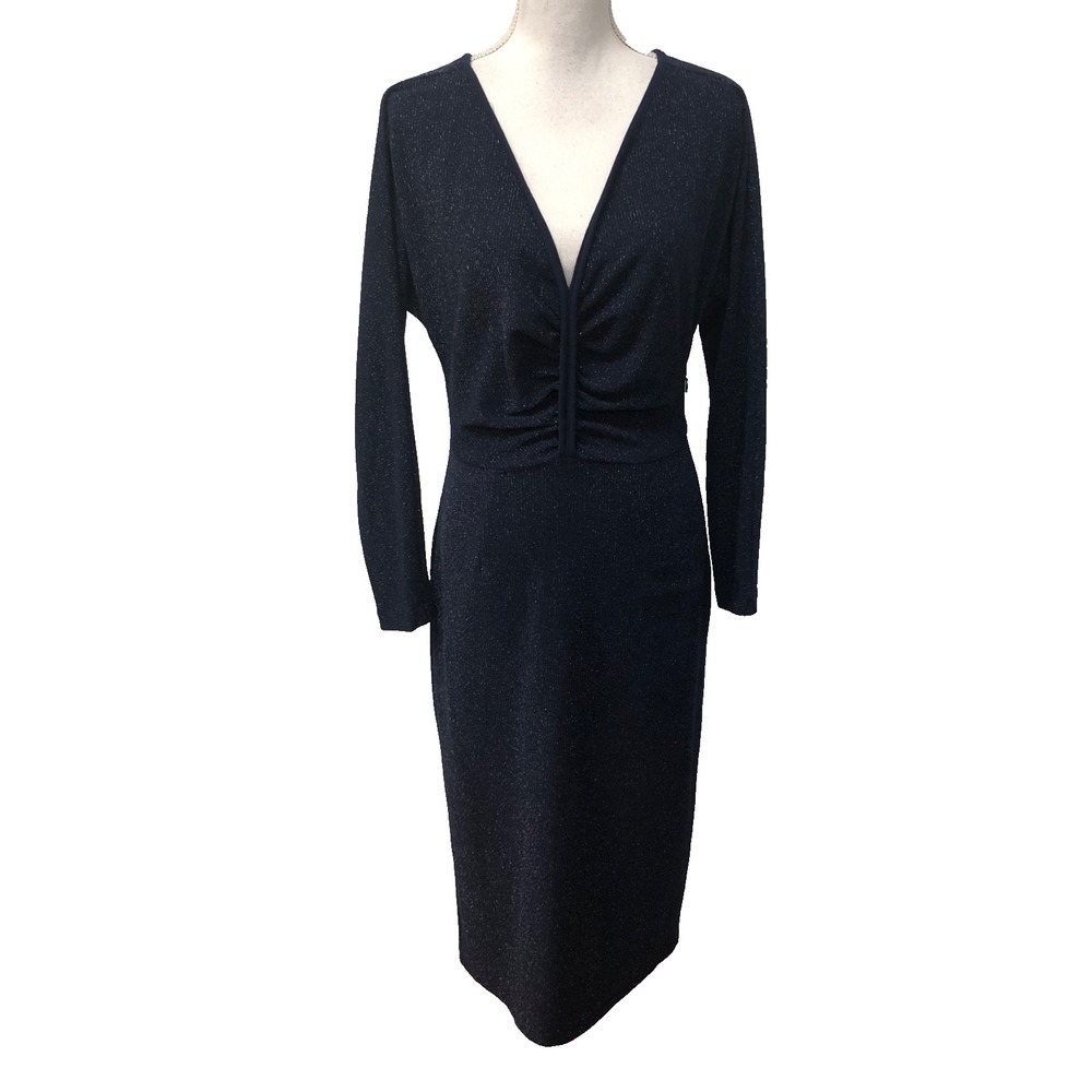 Rachel Comey A Line Dress Womens 6 Blue Silver‎ Knit Long Sleeve Going Out Party